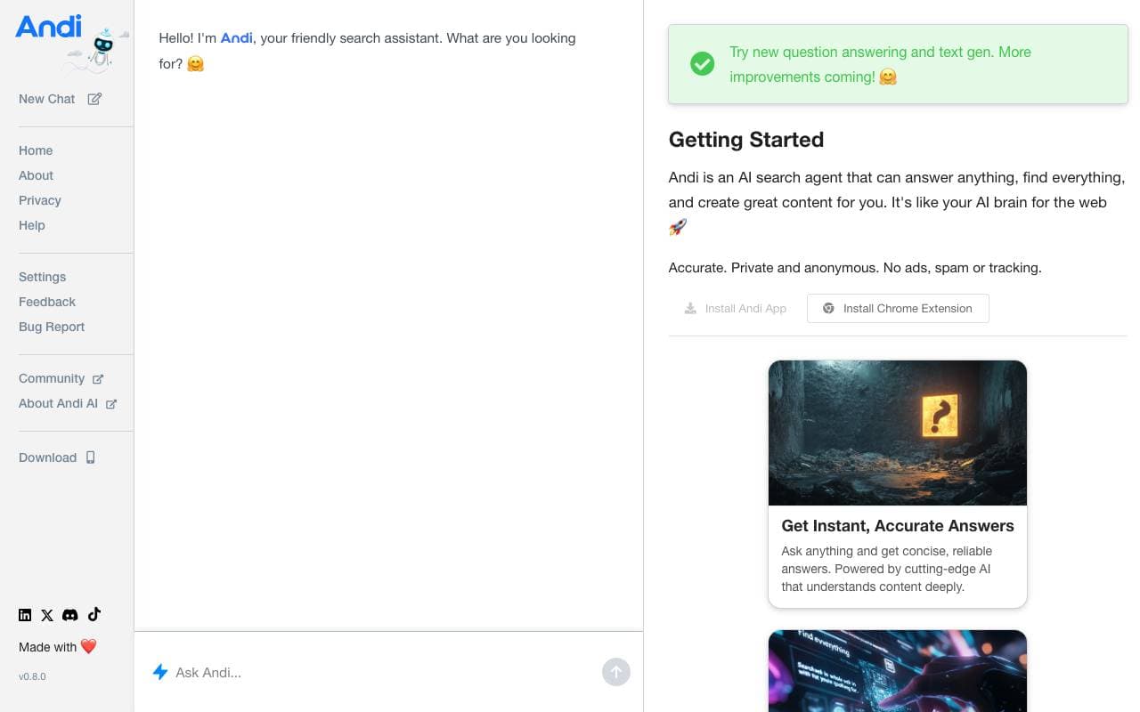 Andi AI interface preview