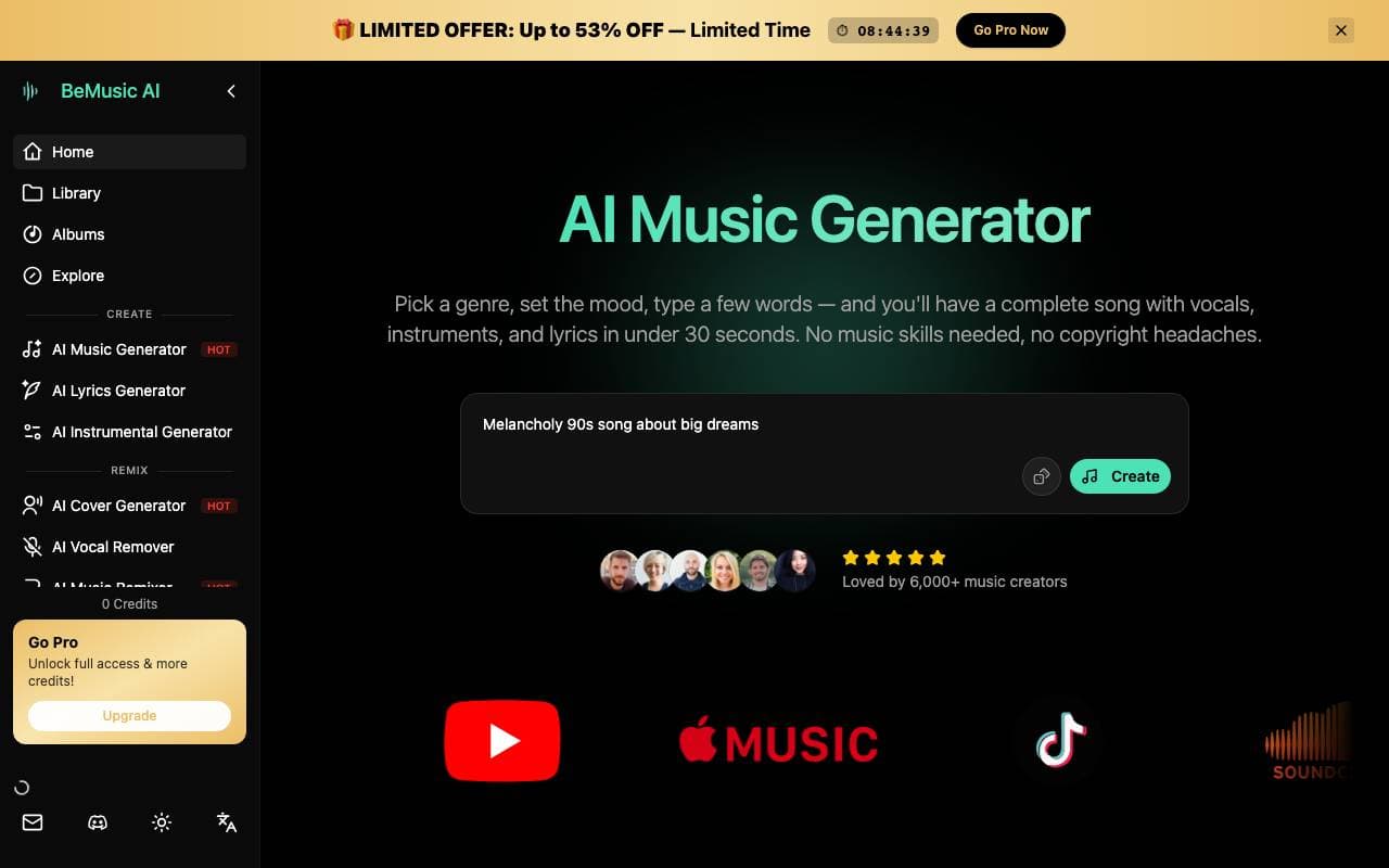 BeMusic AI interface preview
