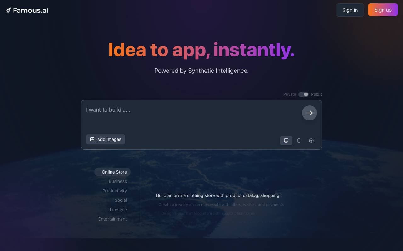 Famous.ai interface preview