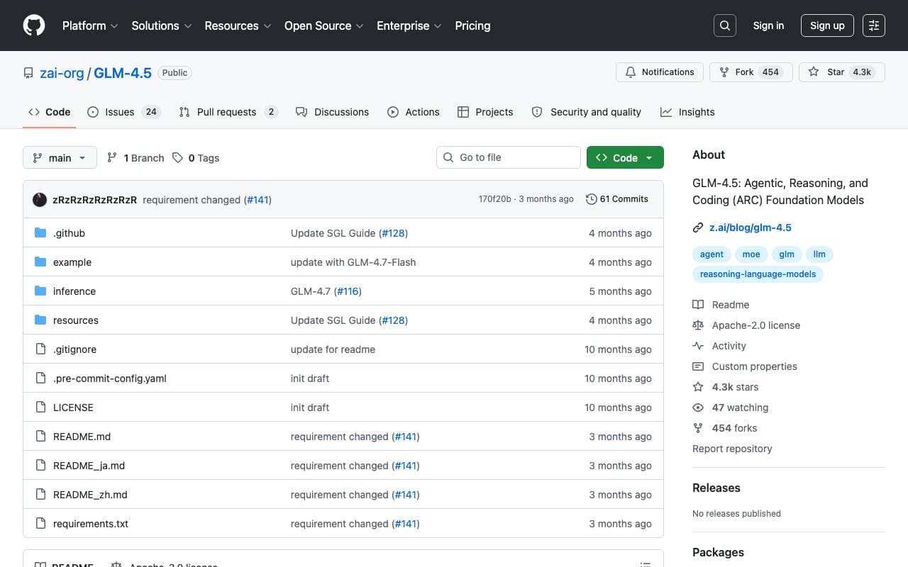 GLM‑4.5 interface preview