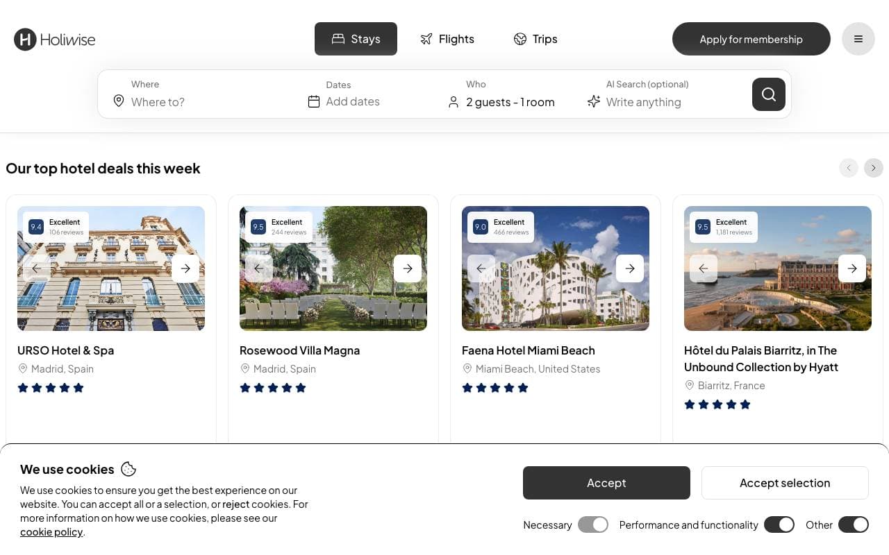 Holiwise interface preview
