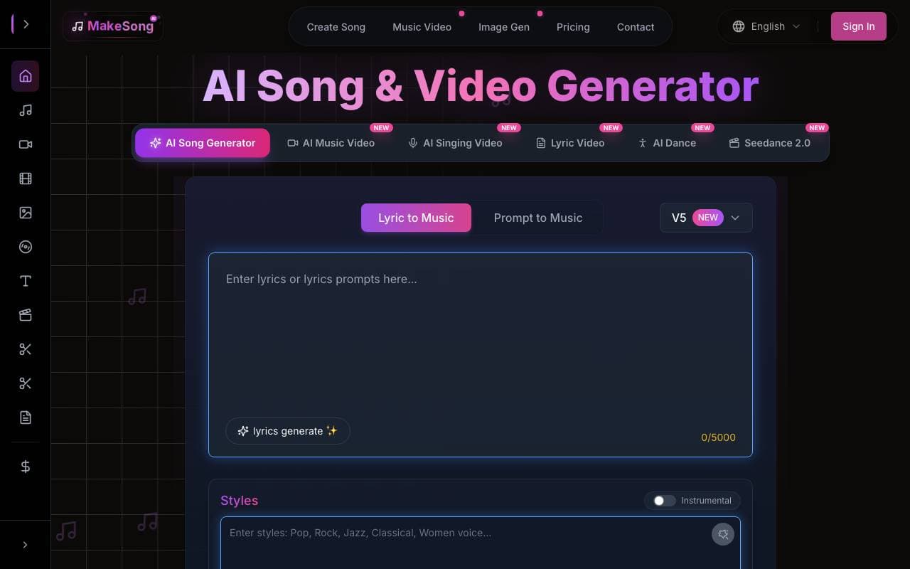 MakeSong interface preview