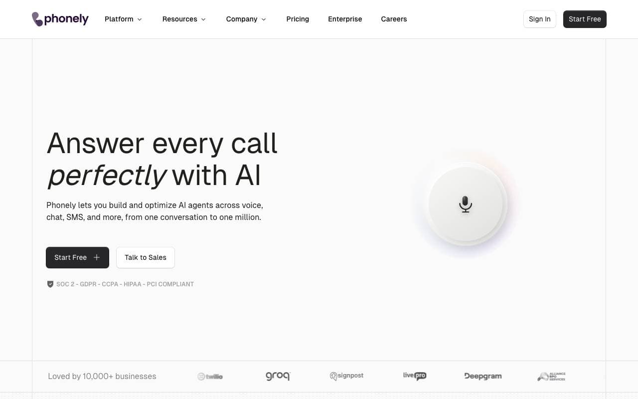 Phonely AI interface preview