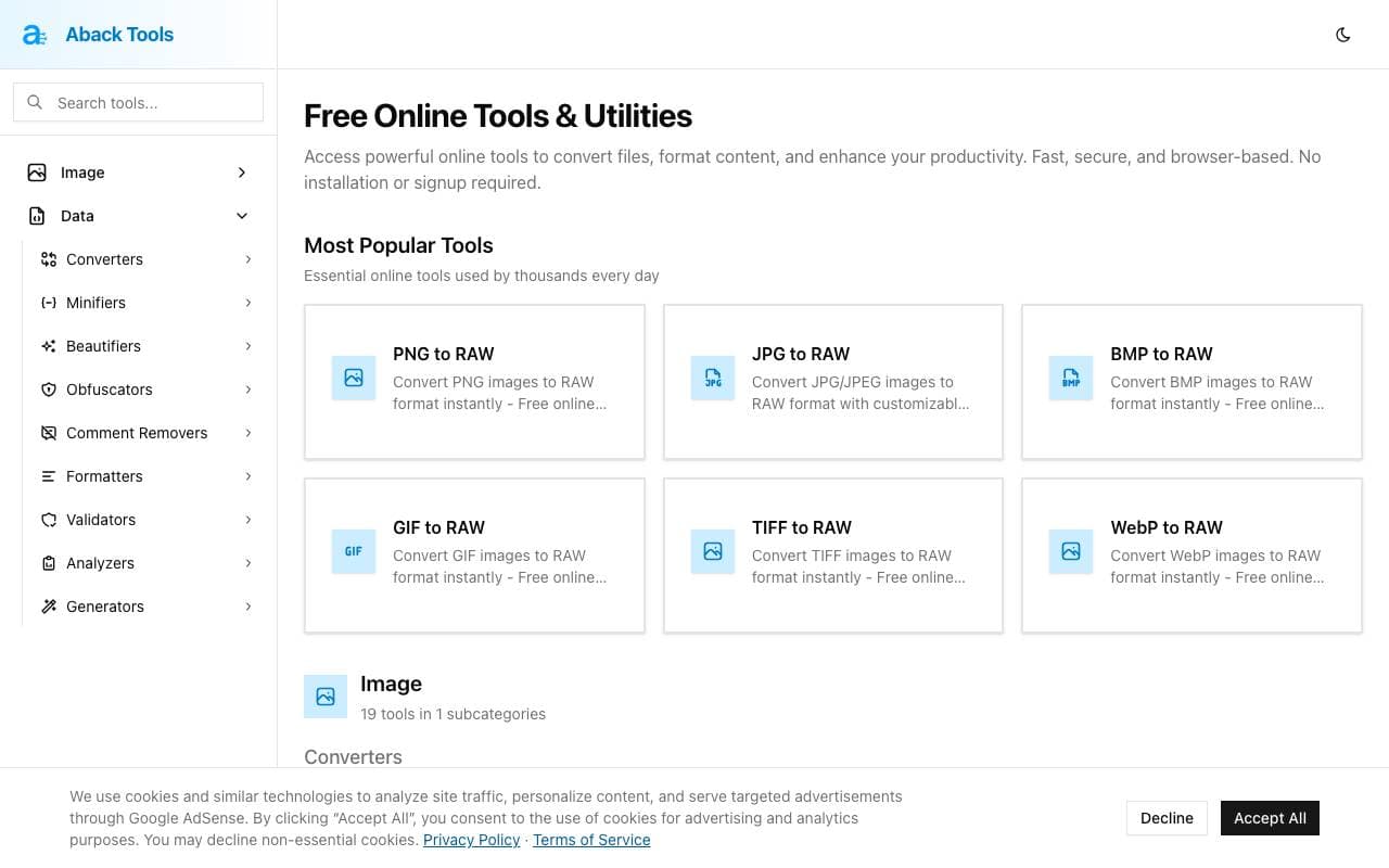 Aback Tools interface preview