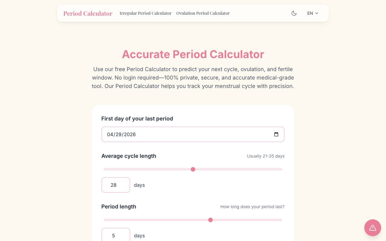 Accurate Period Calculator interface preview