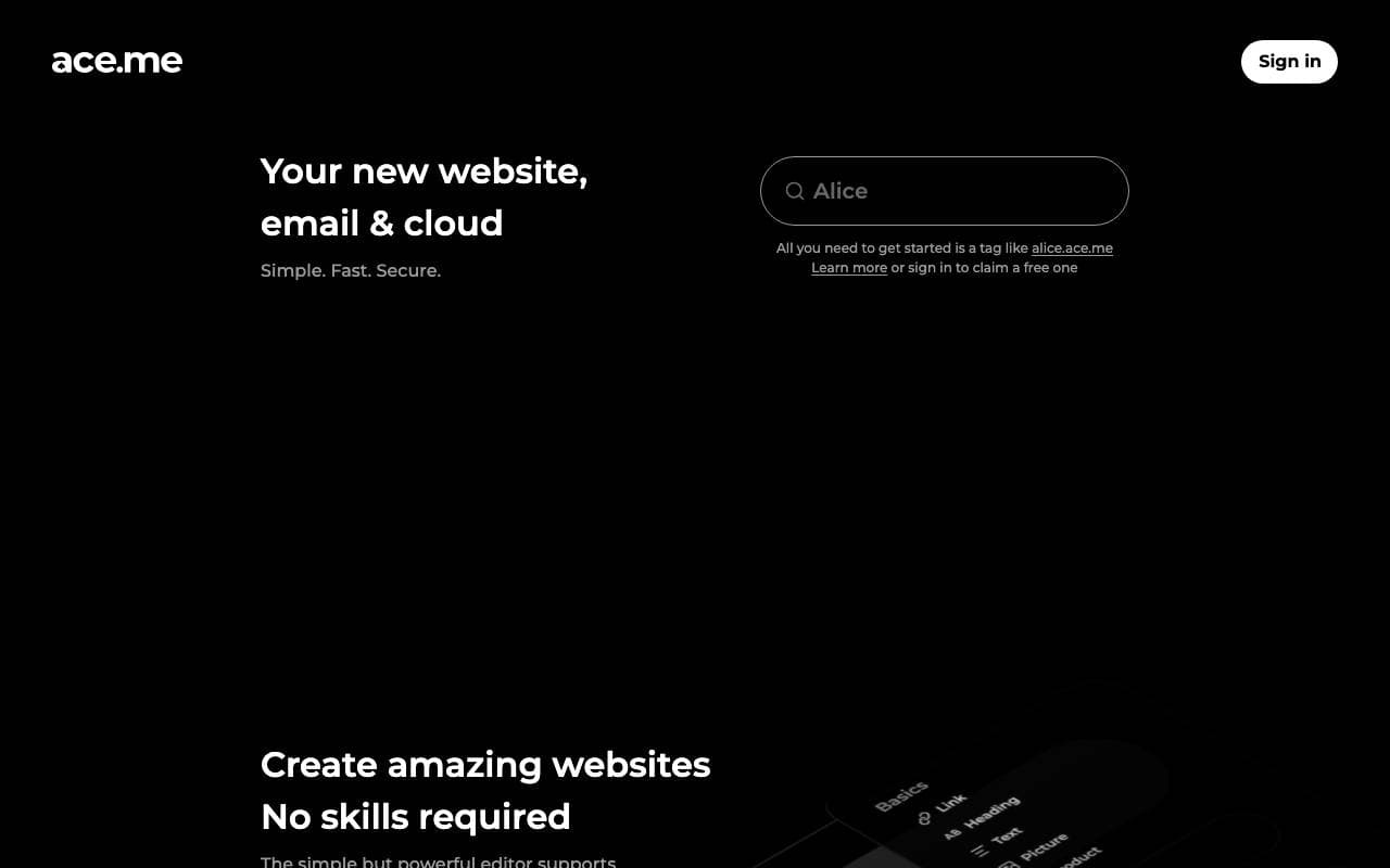 ace.me interface preview