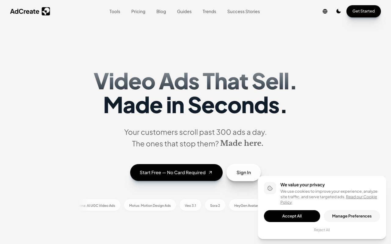 AdCreate interface preview