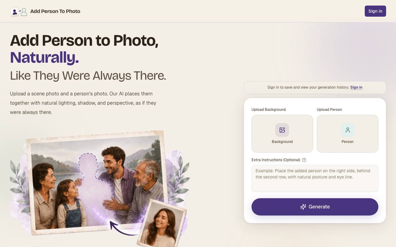 Add Person to Photo interface preview