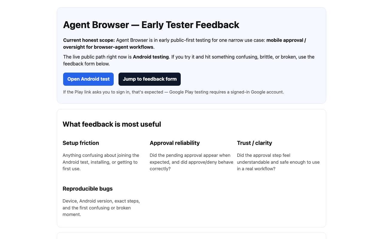 Agent Browser interface preview