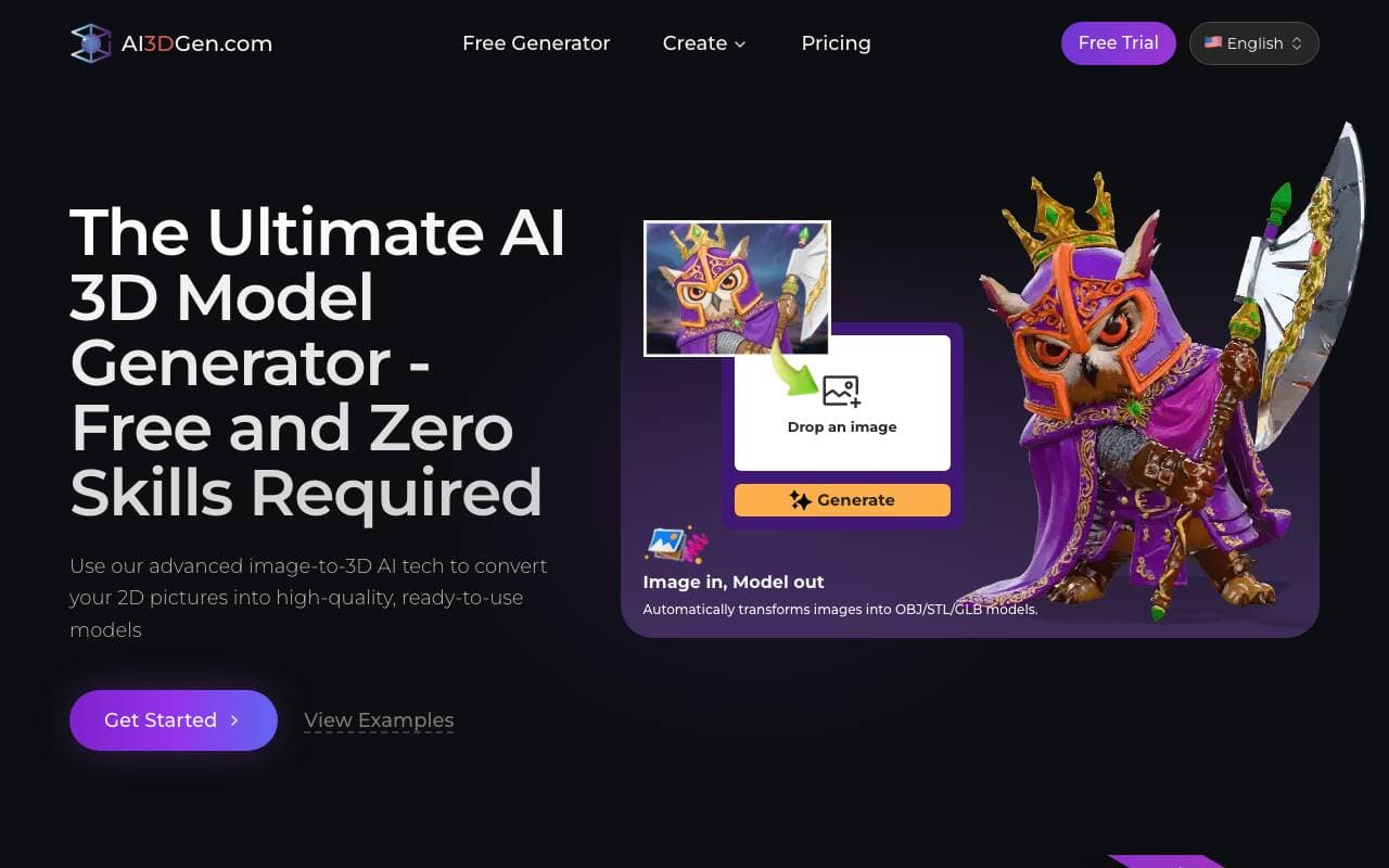 AI 3D Model Generator interface preview