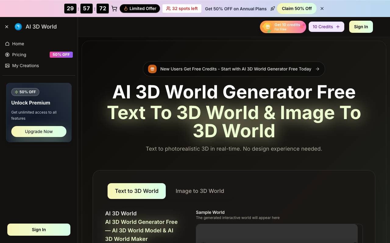 AI 3D World interface preview