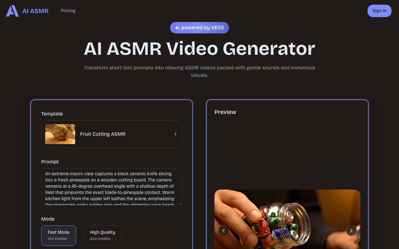 AI ASMR interface preview