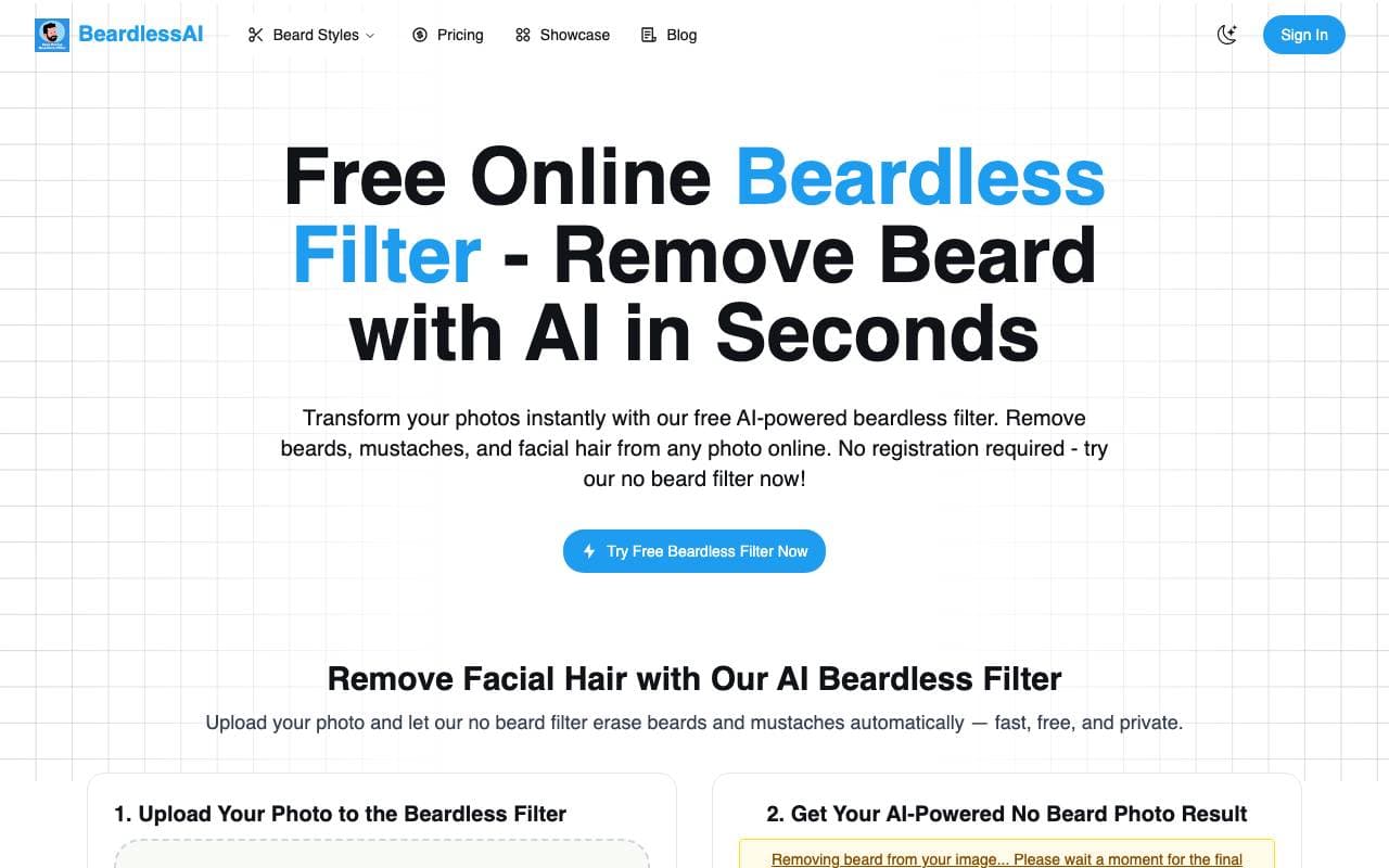 AI Beardless Filter interface preview