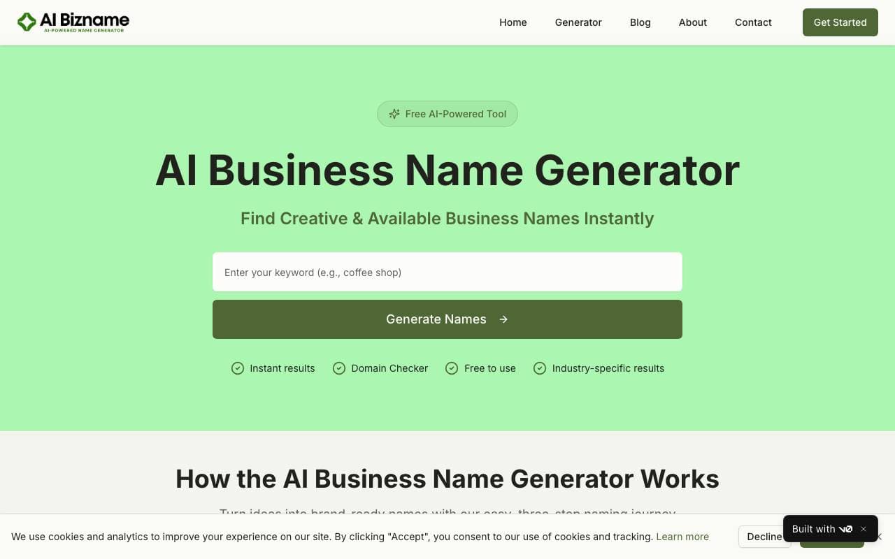 AI Business Name Generator interface preview