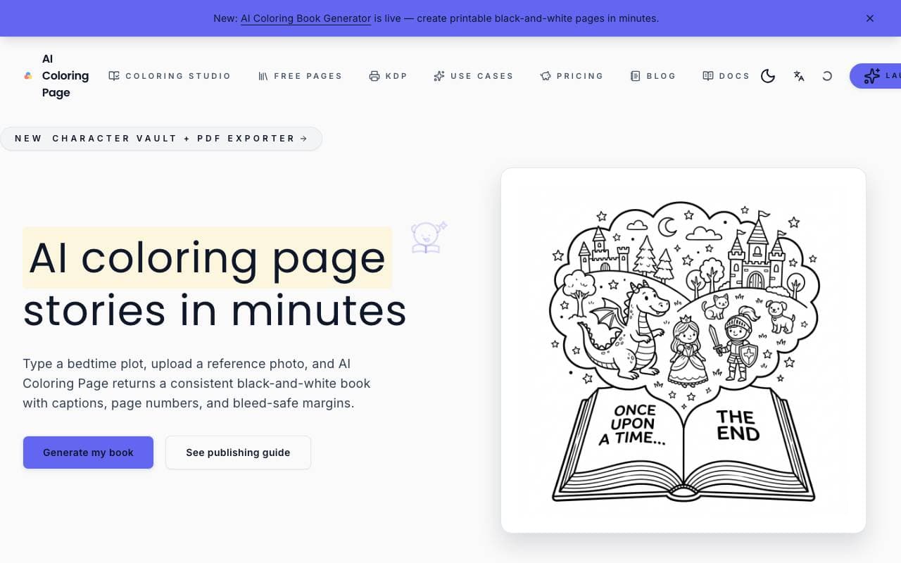 AI Coloring Page interface preview