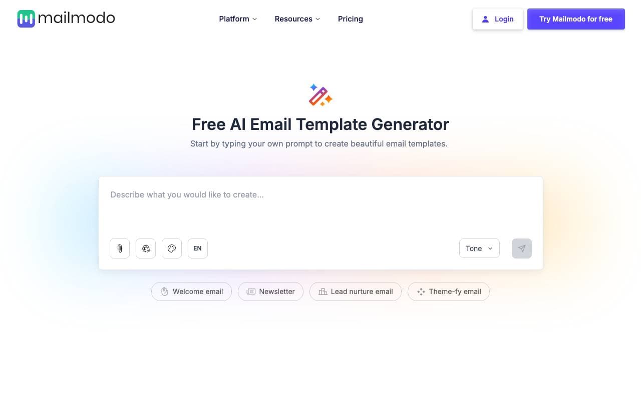 AI Email Template Generate interface preview
