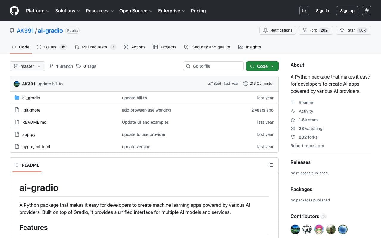AI Gradio Browser interface preview