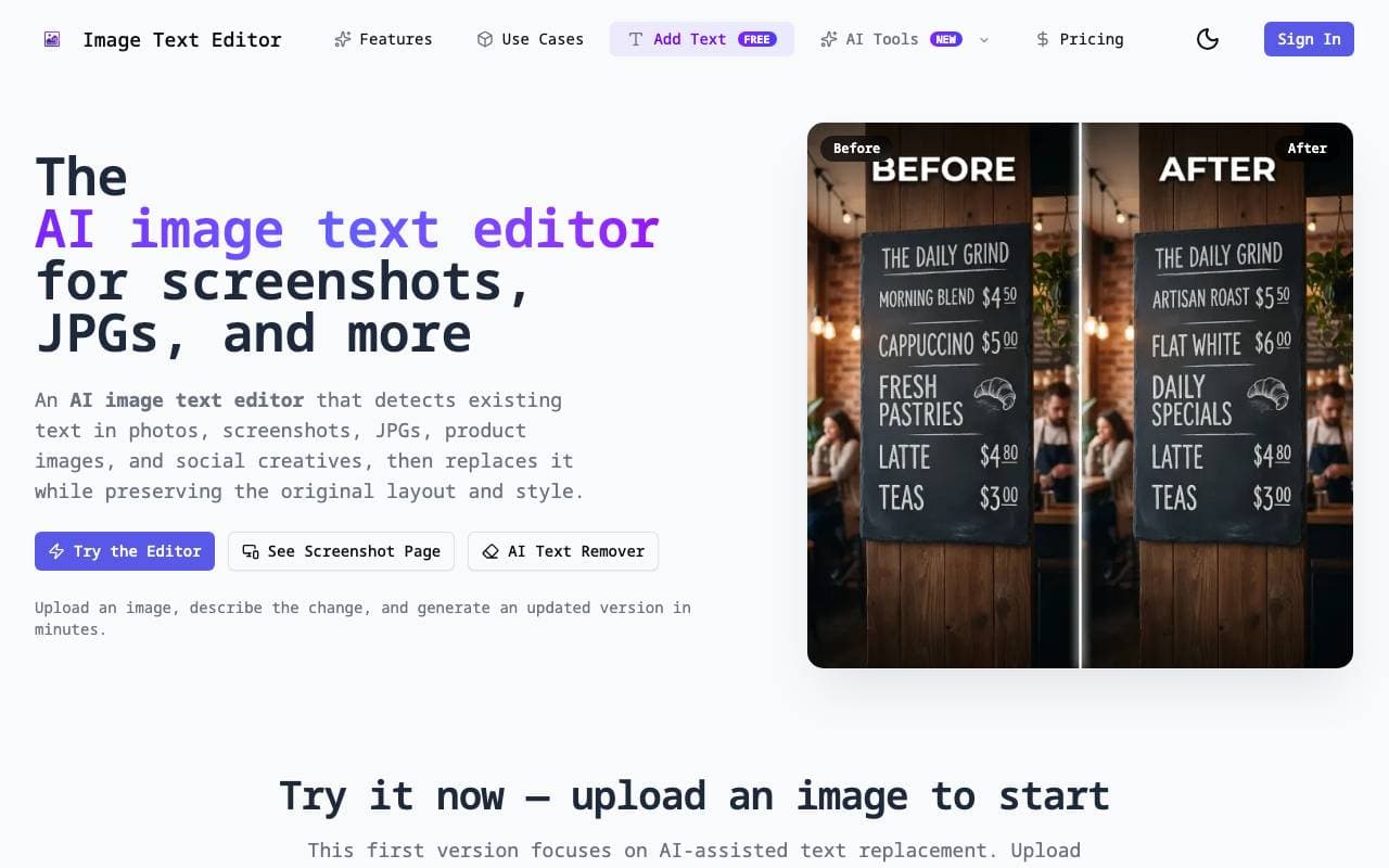 AI Image Text Editor interface preview