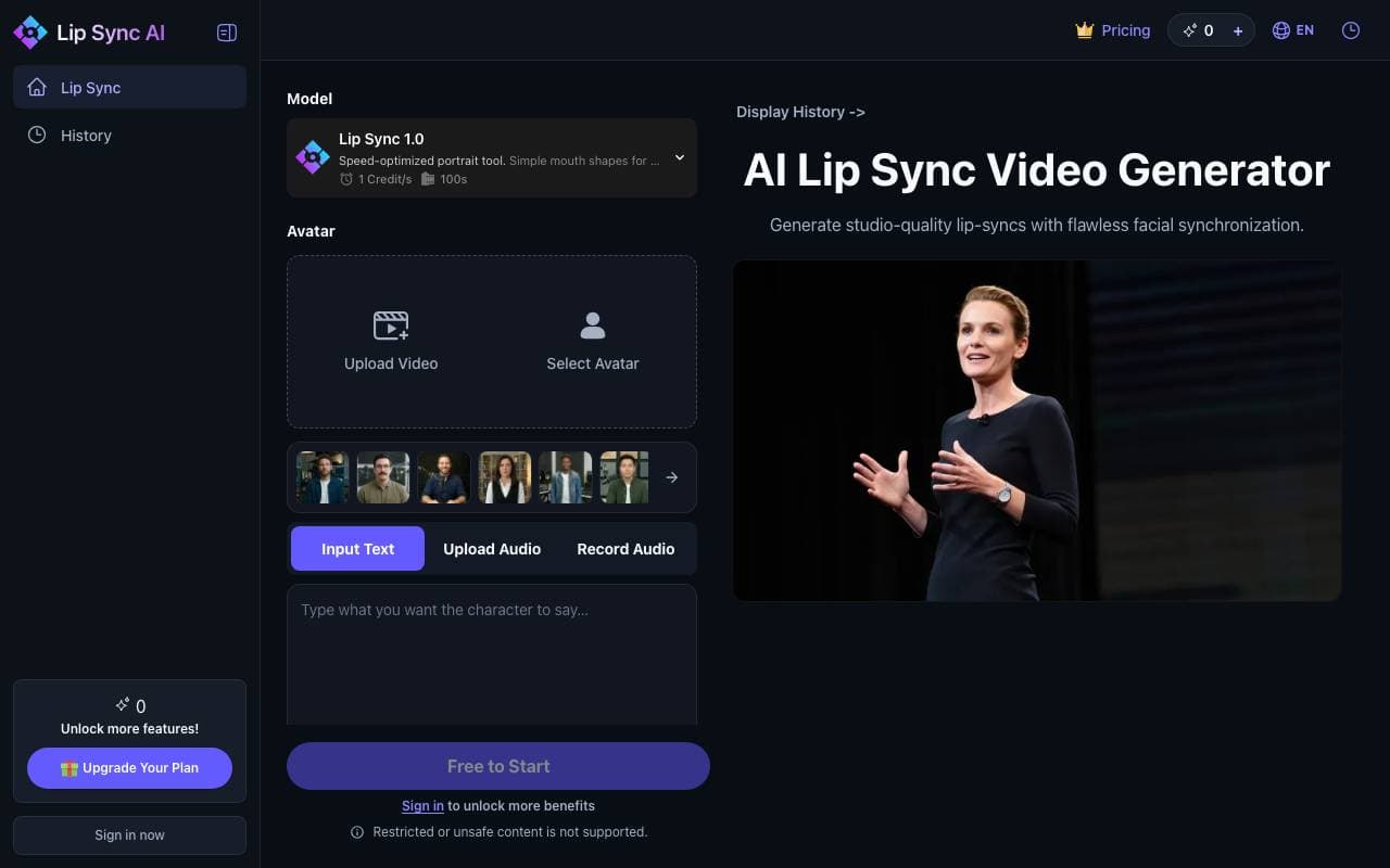 AI Lip Sync Generator interface preview