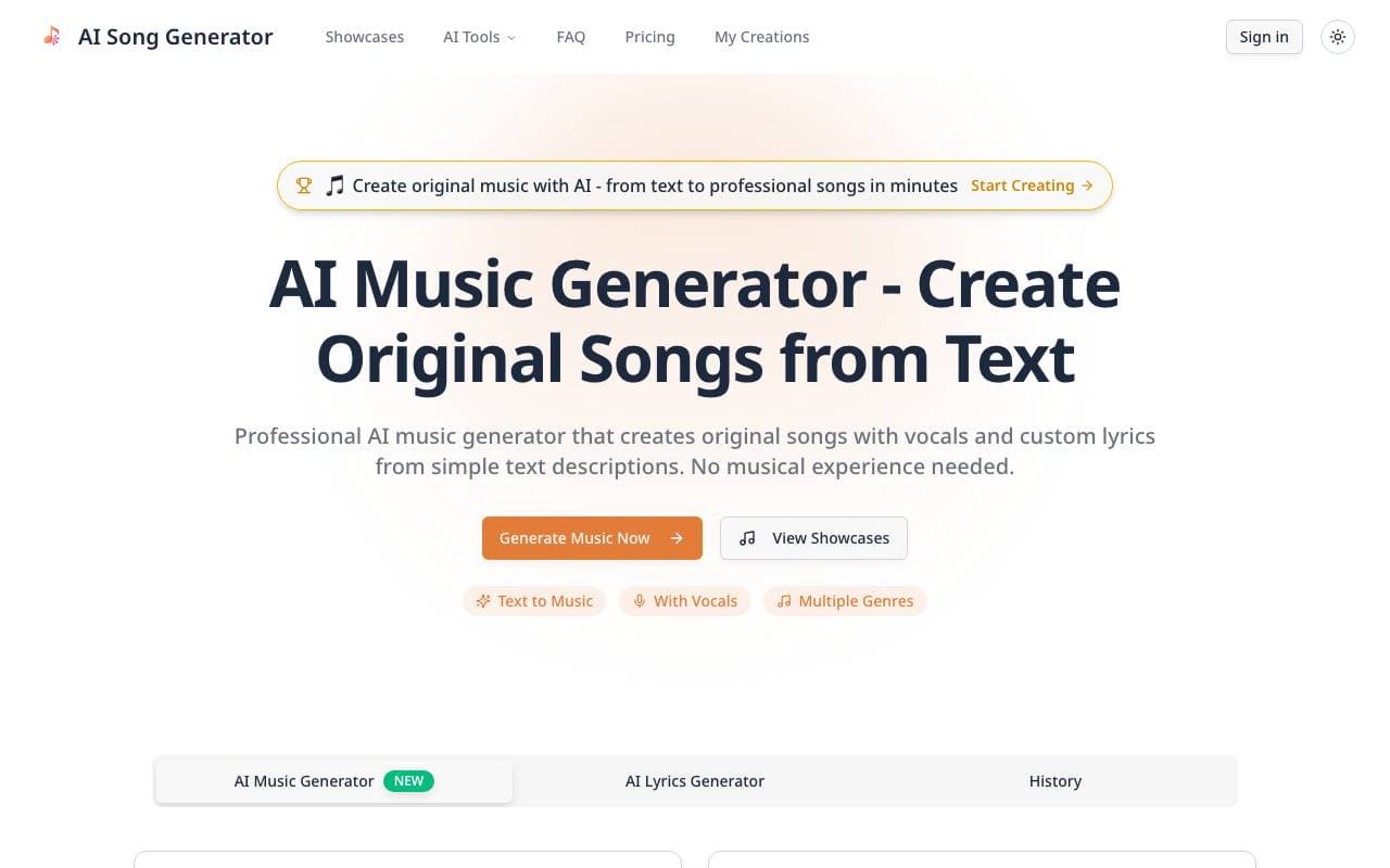 AI Music Generator - Create Songs from Text with AI interface preview