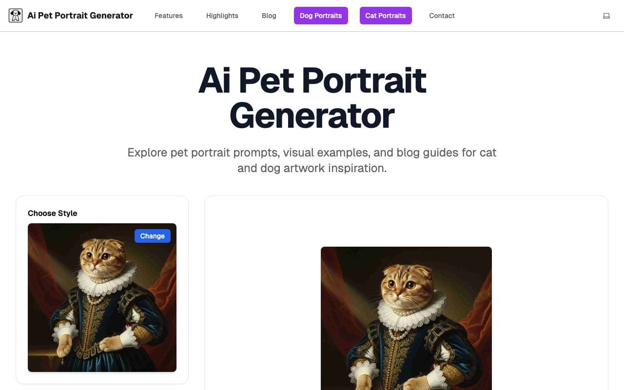 Ai pet portrait generator interface preview
