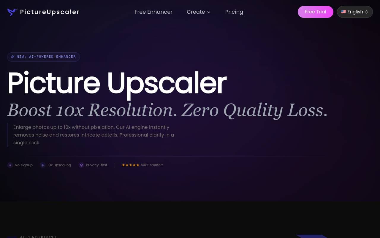 AI Photo Upscaler interface preview