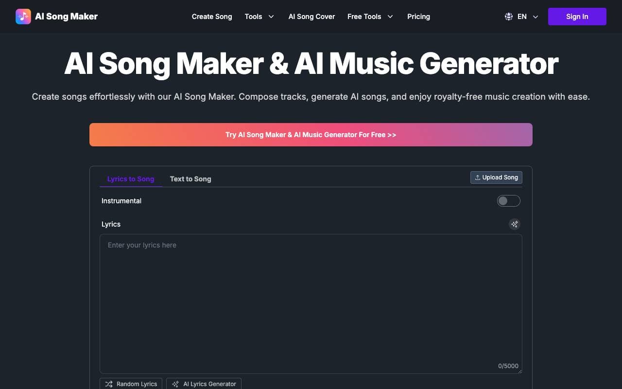 AI Song Generator interface preview