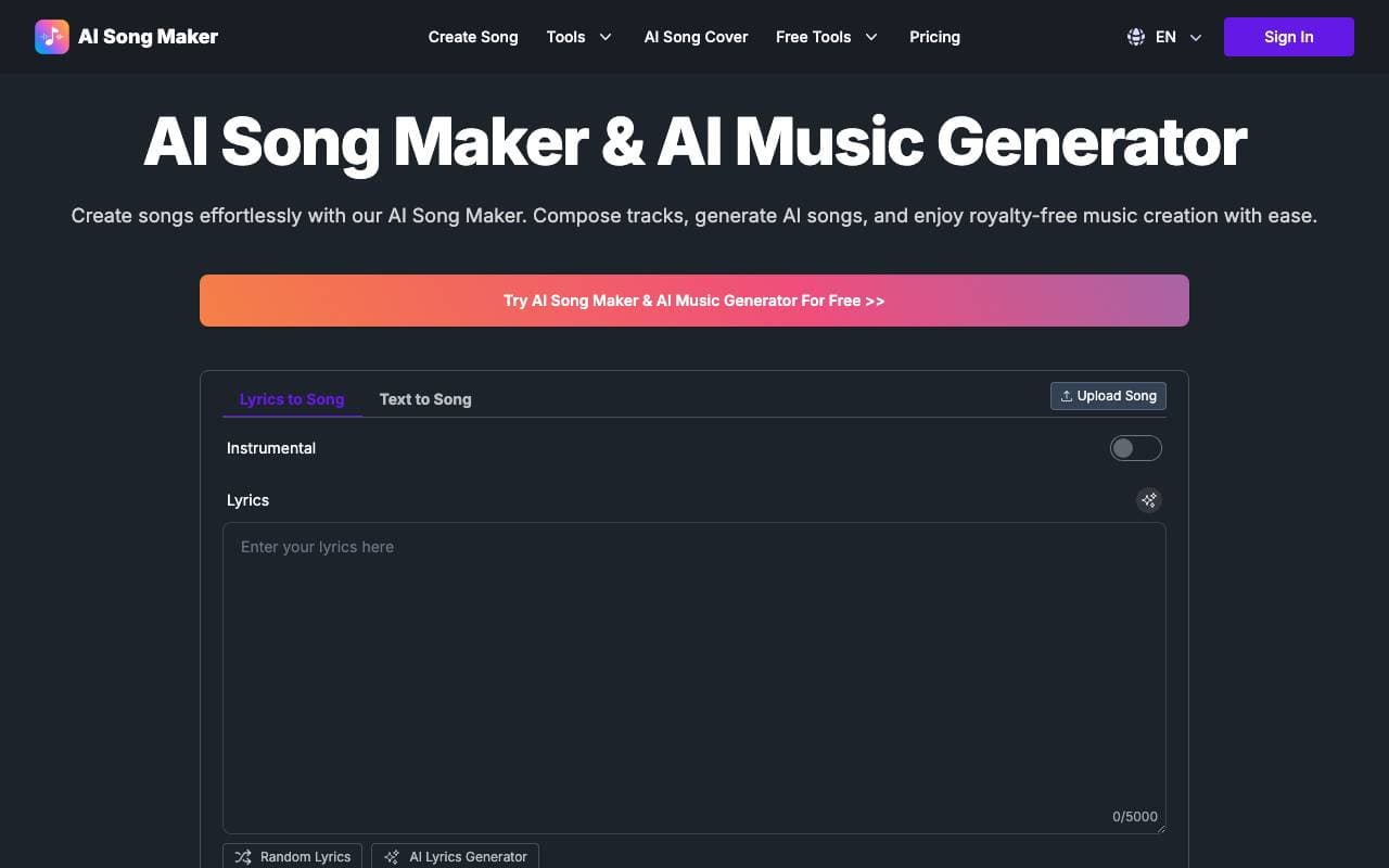 AI Song Maker interface preview