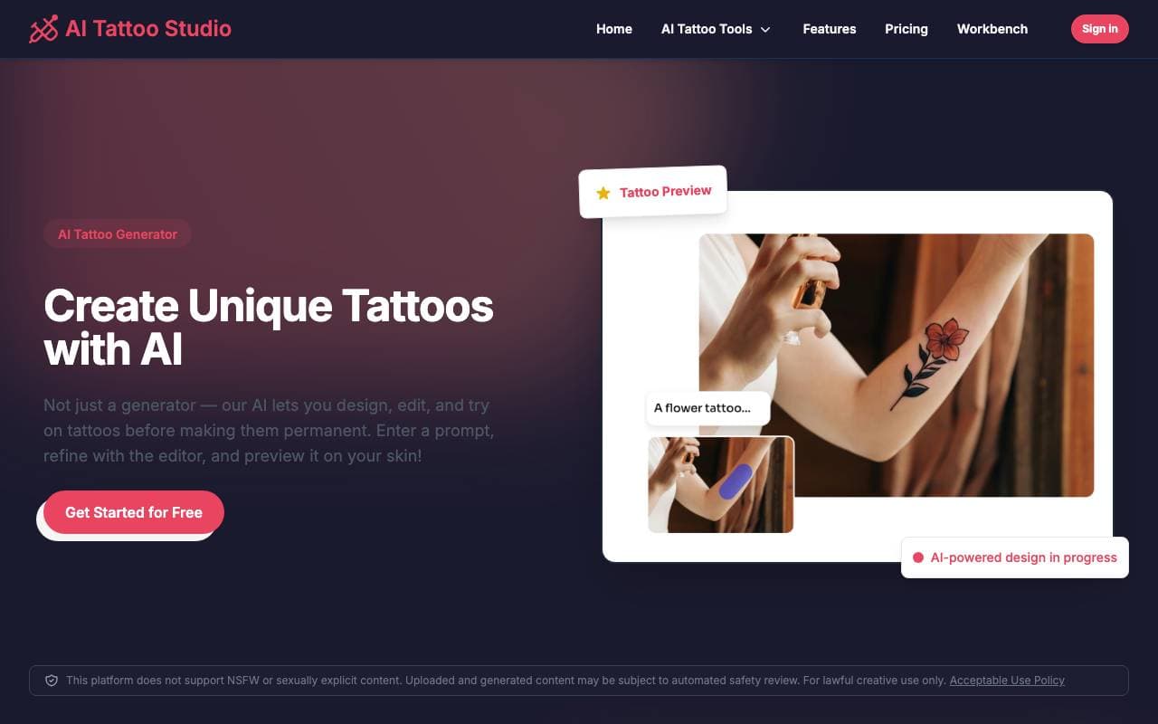 AI Tattoo Studio interface preview