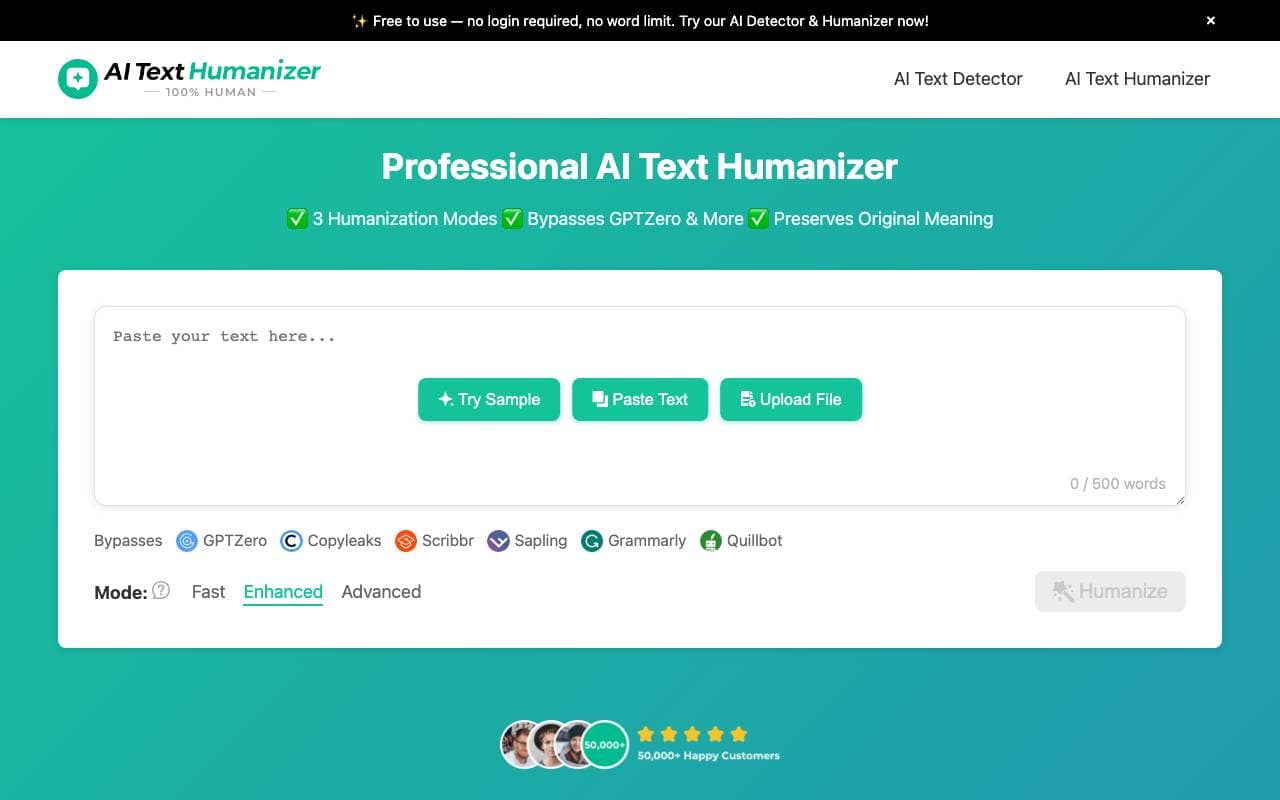 AI Text Humanizer interface preview