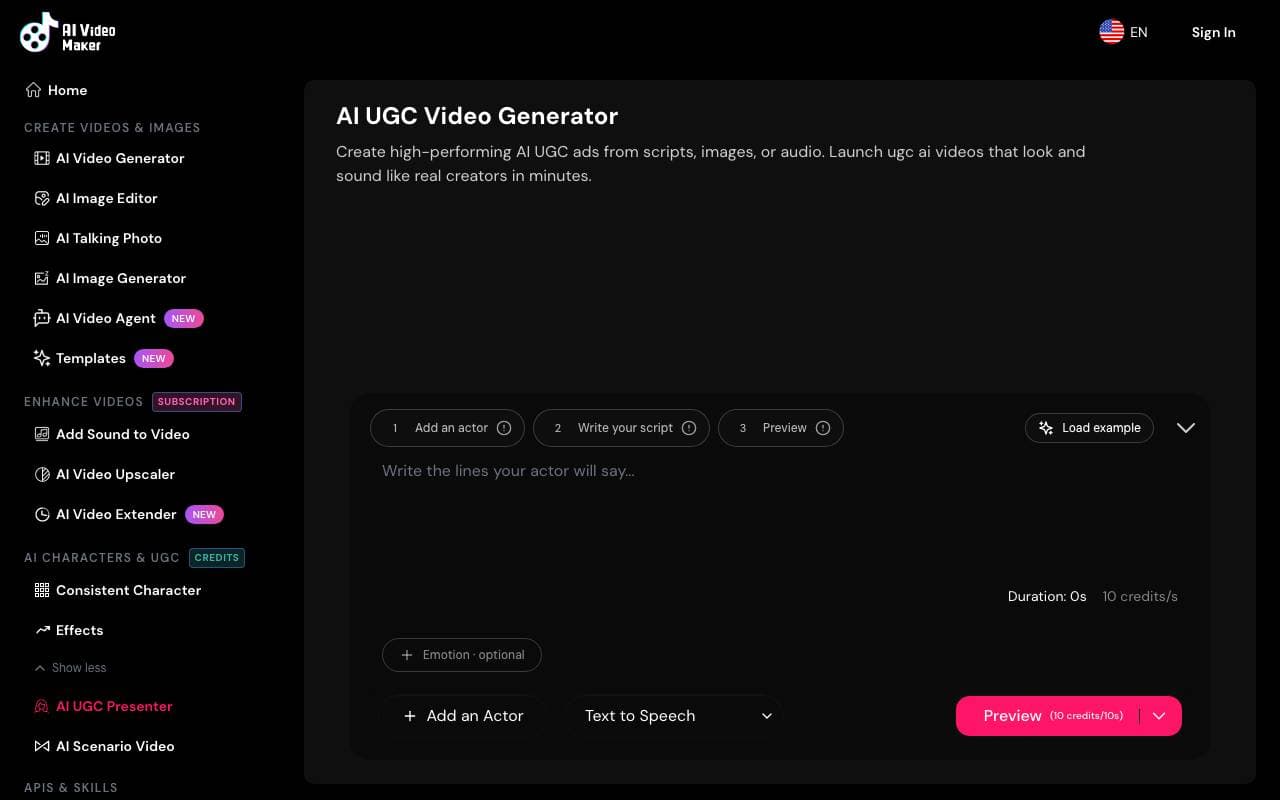 Ai UGC interface preview