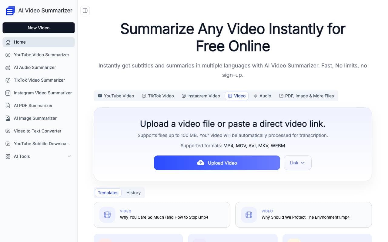 AI Video Summarizer interface preview