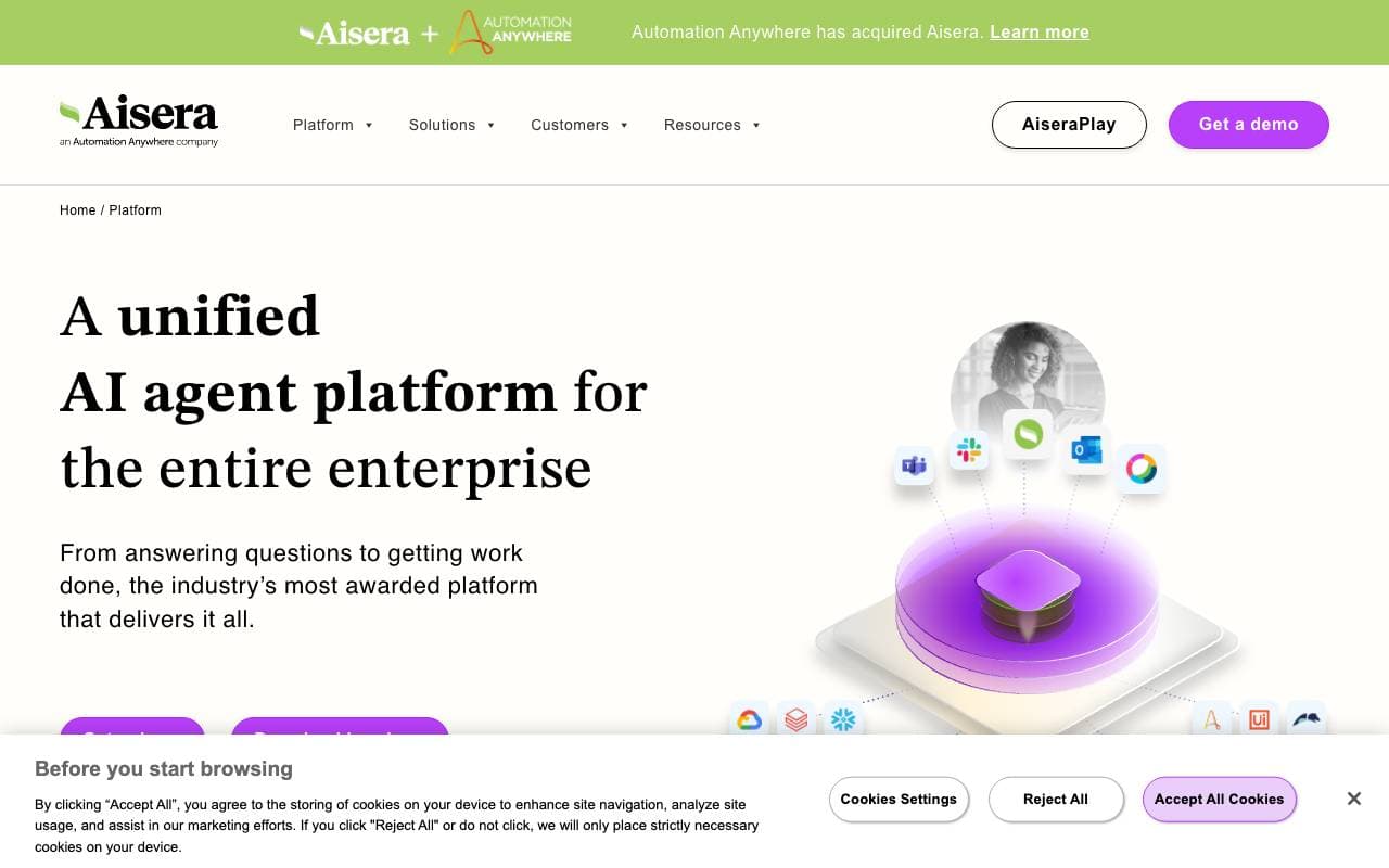 Aisera AI Agent Platform interface preview