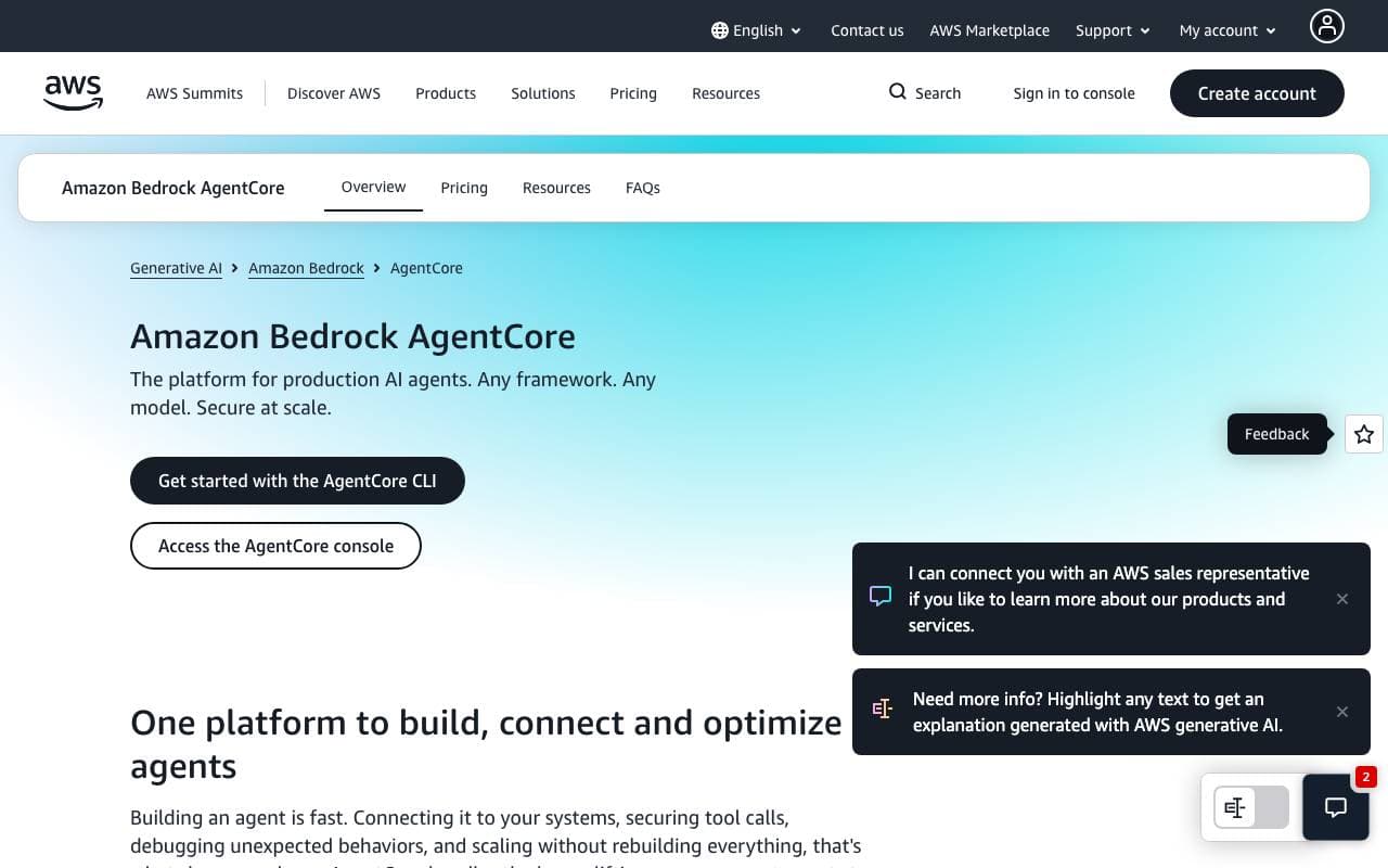 Amazon Bedrock AgentCore interface preview