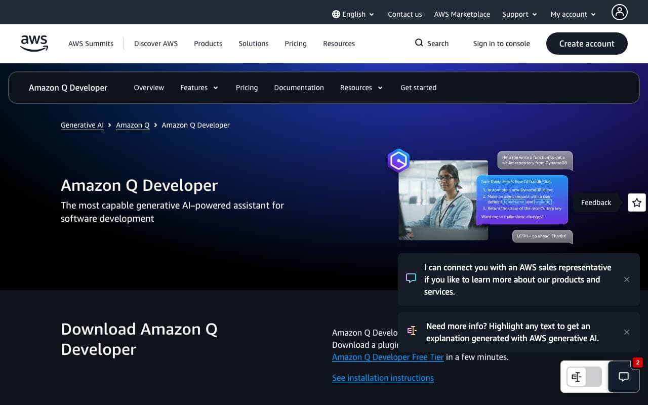 Amazon Q Developer interface preview
