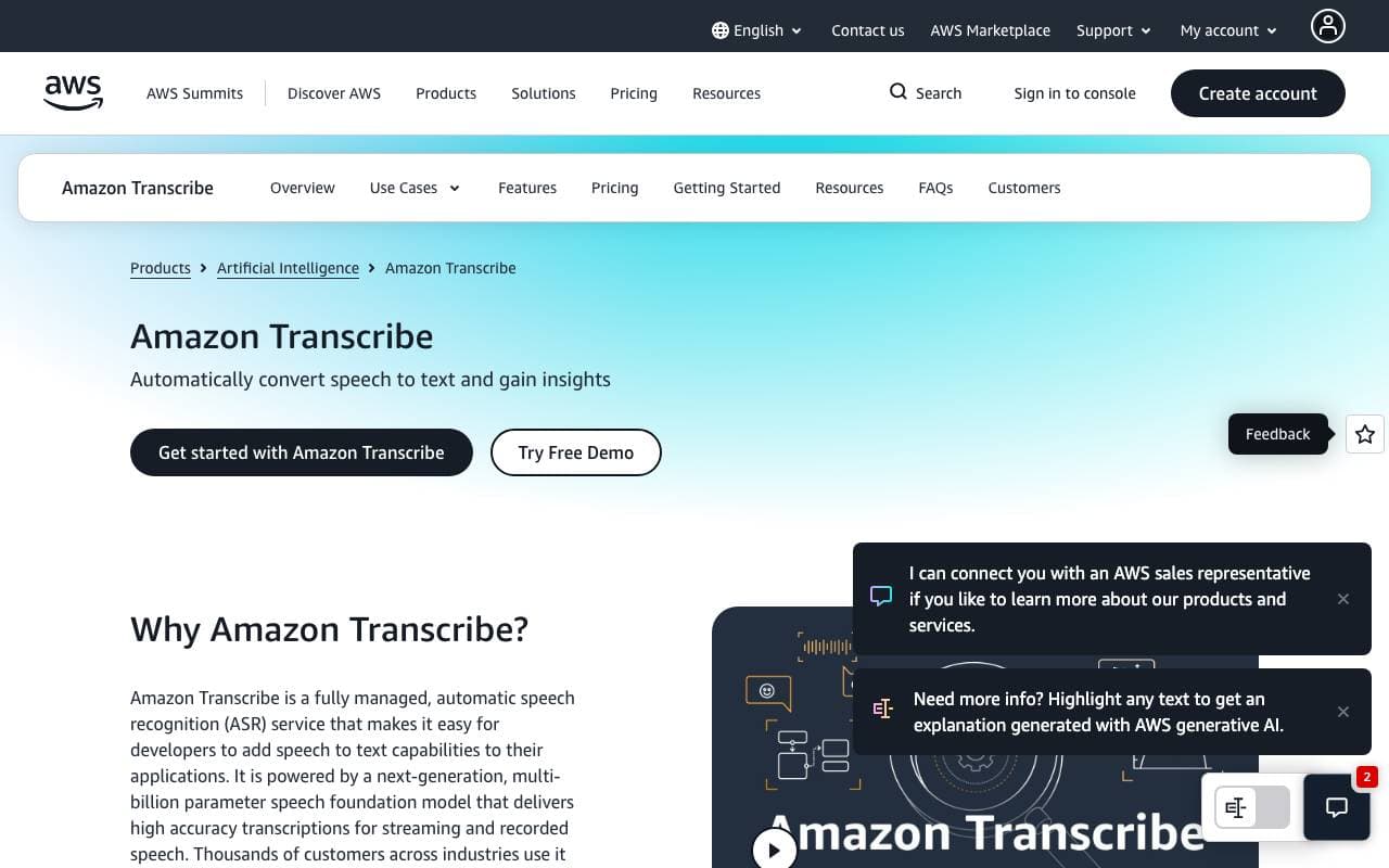 Amazon Transcribe interface preview