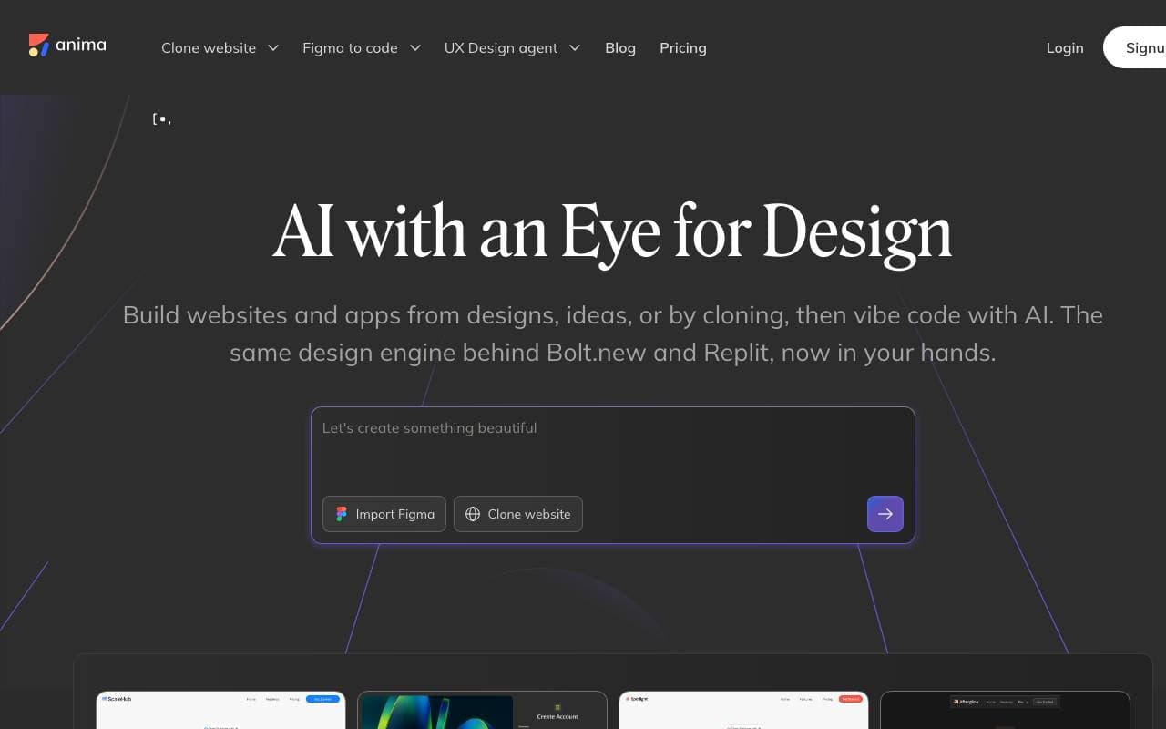 Anima | UX Design Agent interface preview