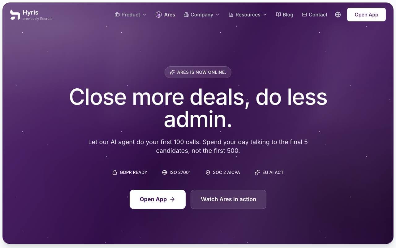 Ares - Recruta Agent interface preview