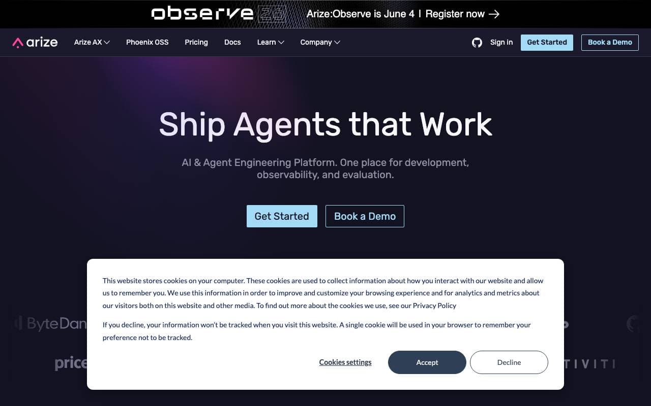 Arize AI interface preview