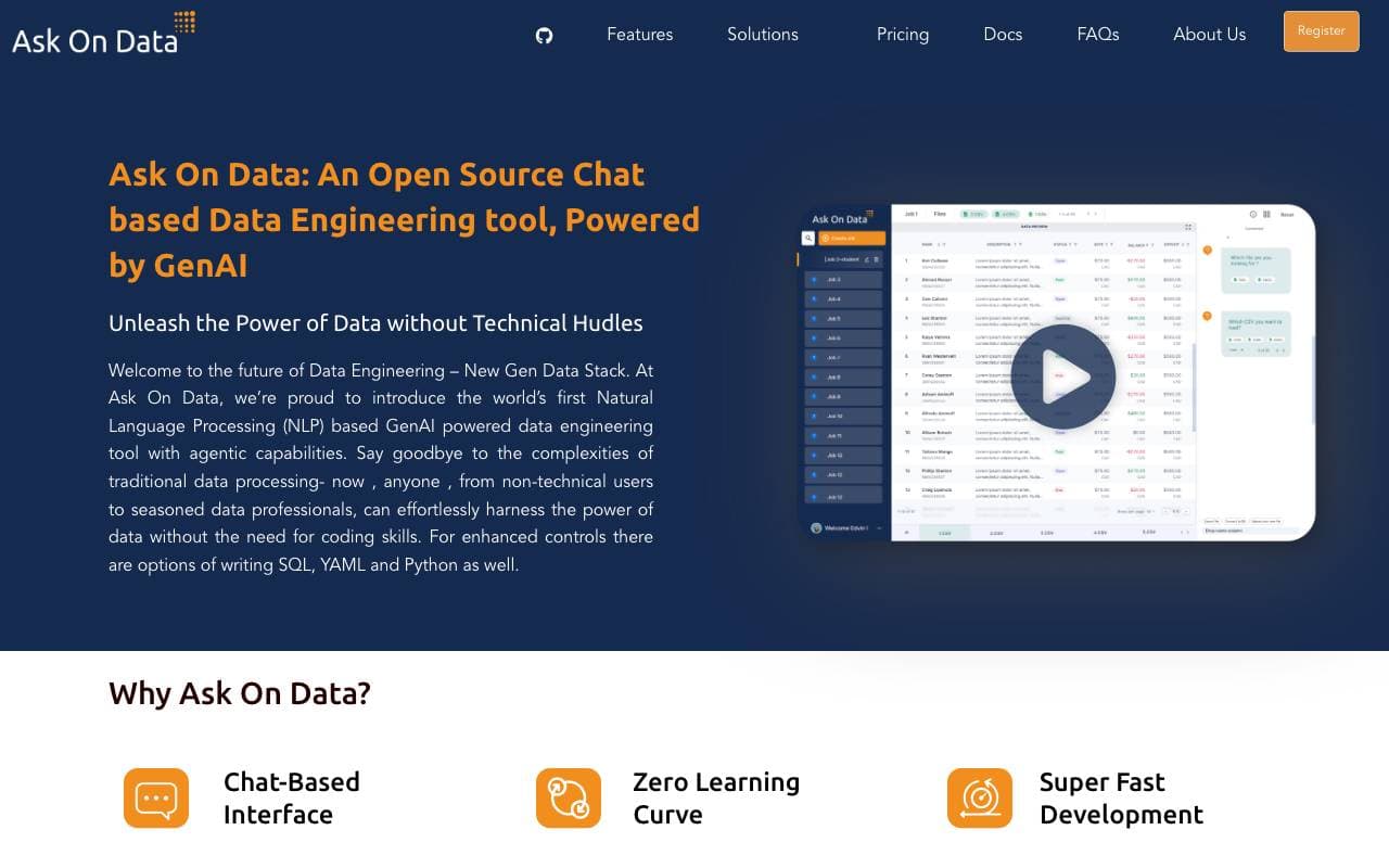 Ask On Data interface preview