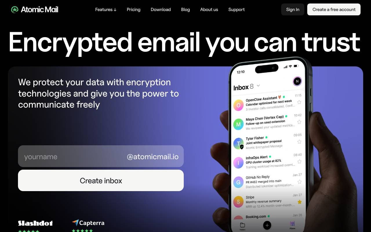 Atomic Mail interface preview