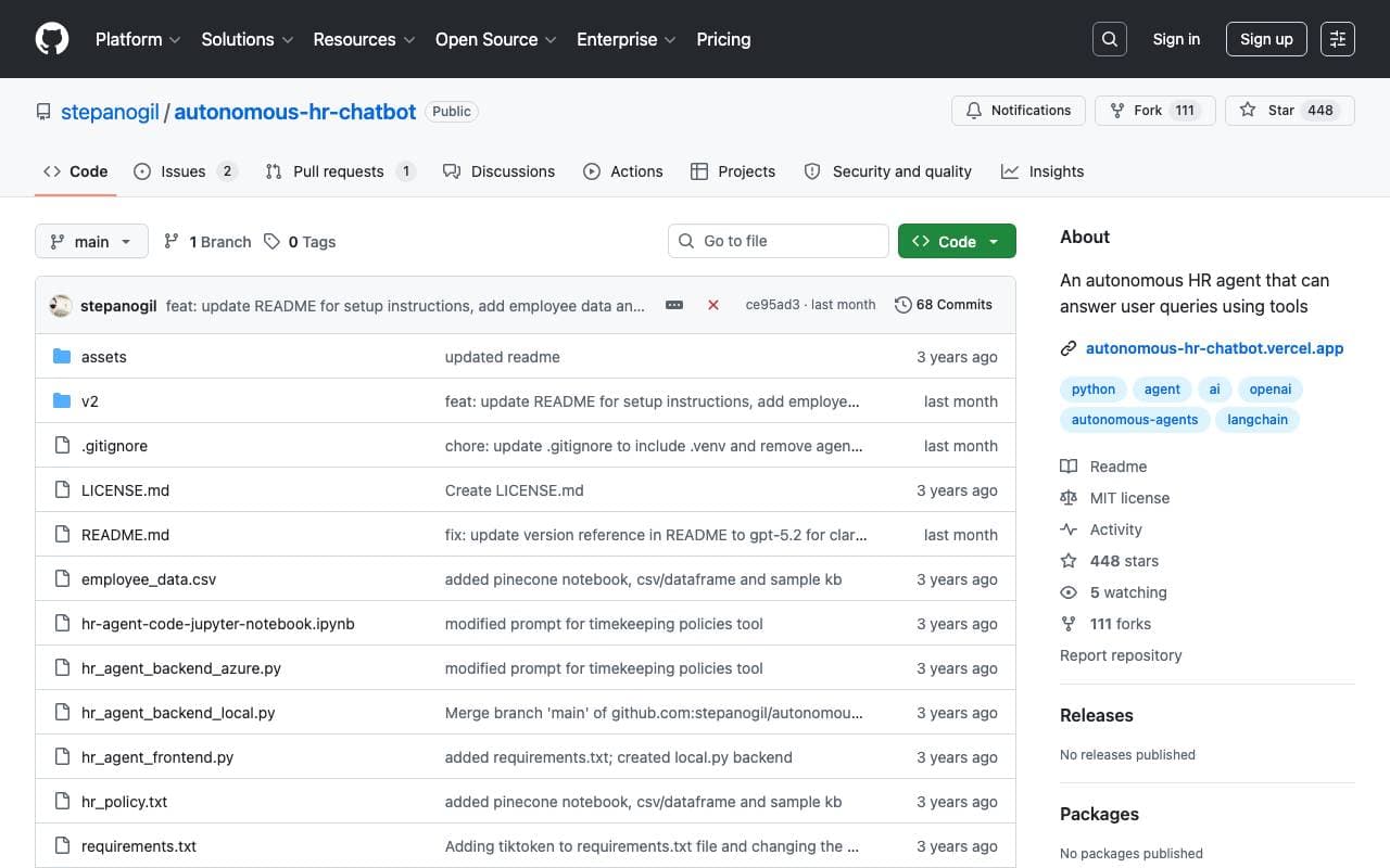 Autonomous HR Chatbot interface preview