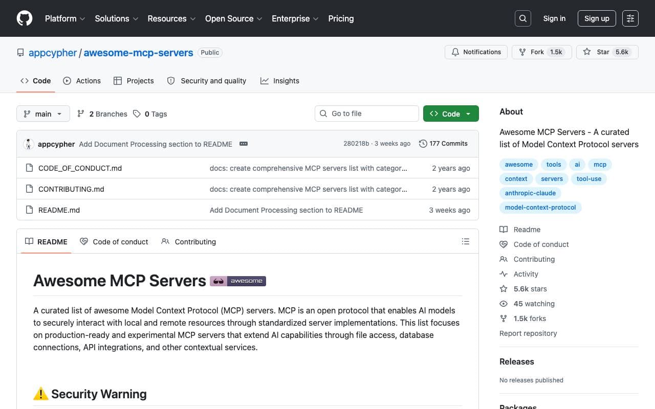 Awesome MCP Servers interface preview