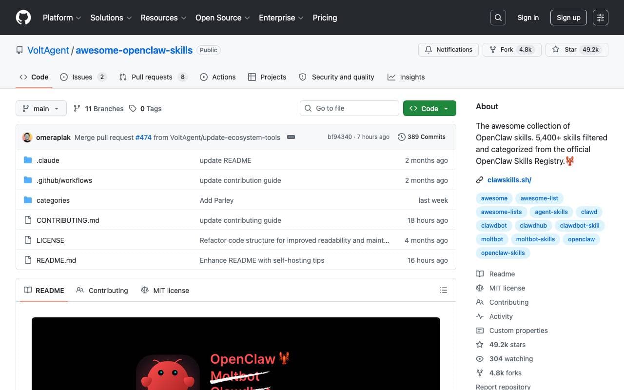 Awesome OpenClaw Skills interface preview