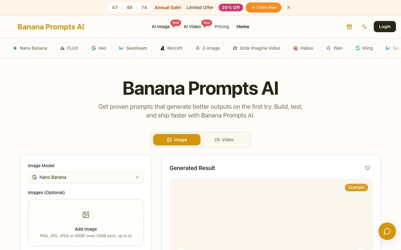 Banana Prompts AI interface preview