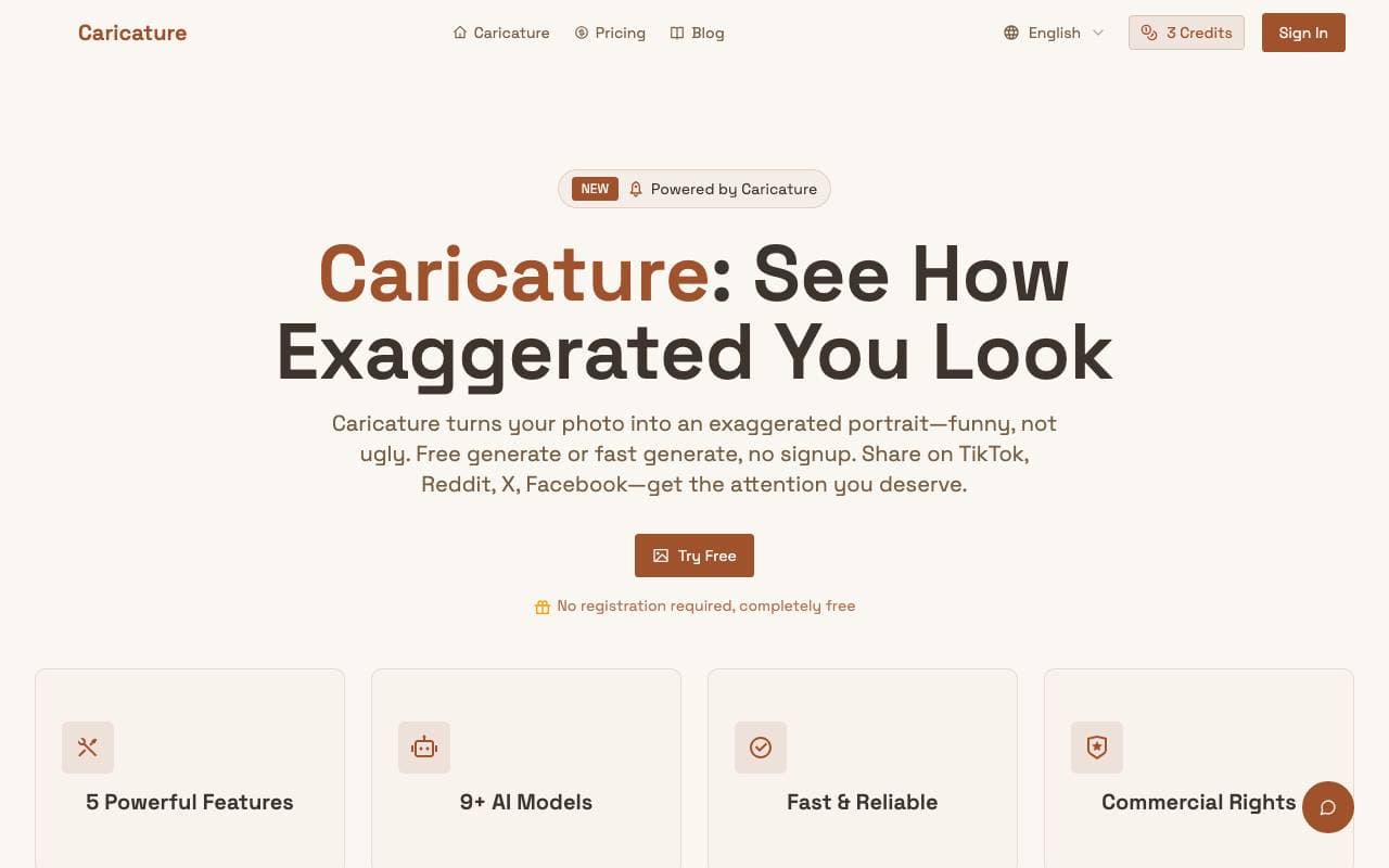 Caricature AI Studio interface preview