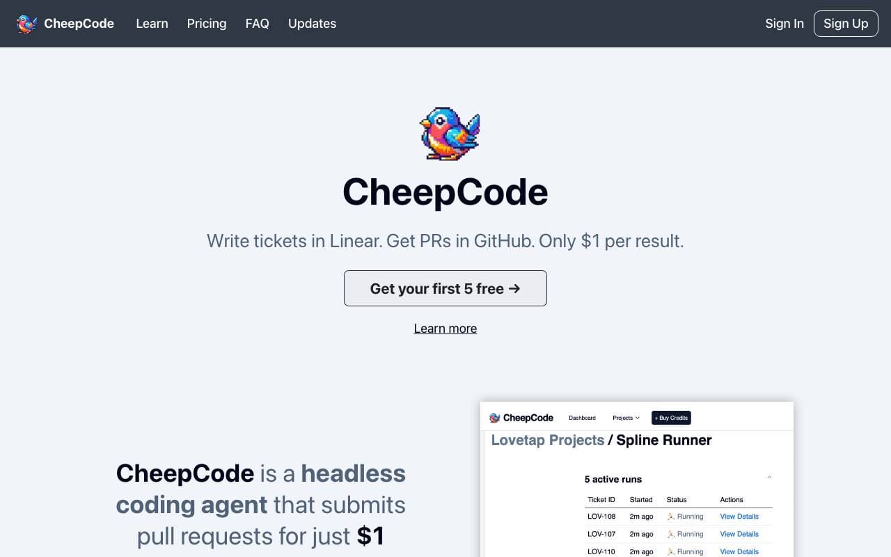 CheepCode interface preview
