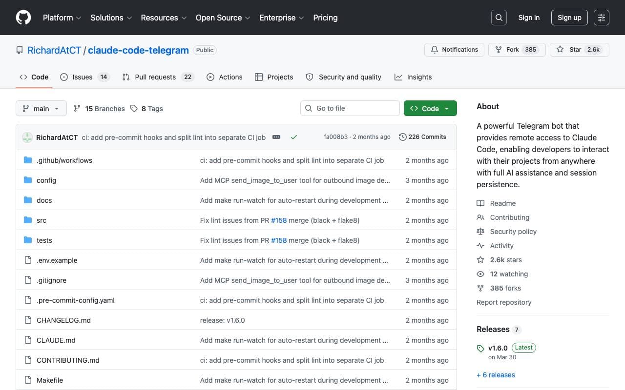 Claude Code Telegram Bot interface preview