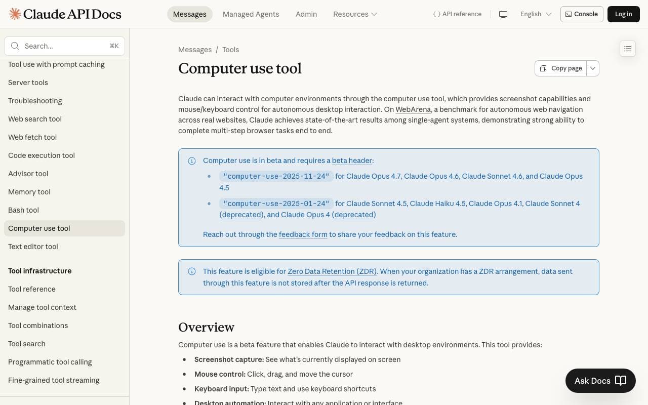 Computer Use (Claude 3.5 Sonnet) interface preview