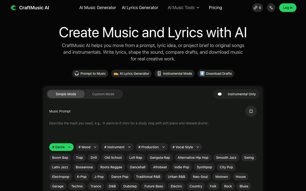 CraftMusic AI interface preview